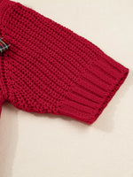 Plaid Lace Up Detail Christmas Holiday Puff Short Sleeve Sweater
