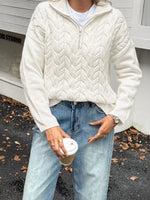 Zip Collar Cable-Knit Sweater