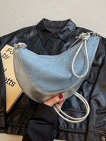 Denim Crescent Hobo Crossbody Bag