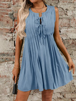 Tied Front Pleated Sleeveless Mini Dress