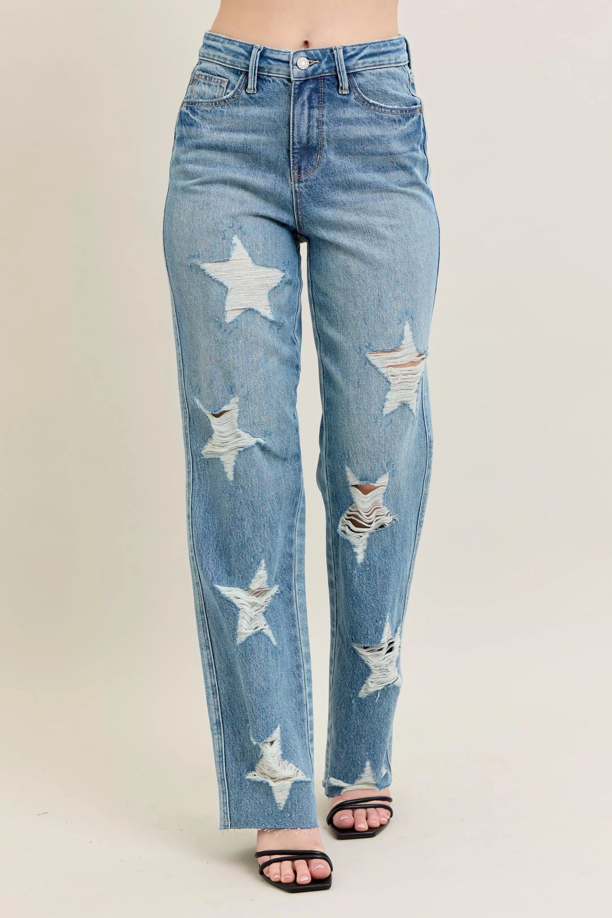 Judy Blue Full Size High WaistRigid Magic Star Shaped Destroy 90's Straight Jeans Plus Size