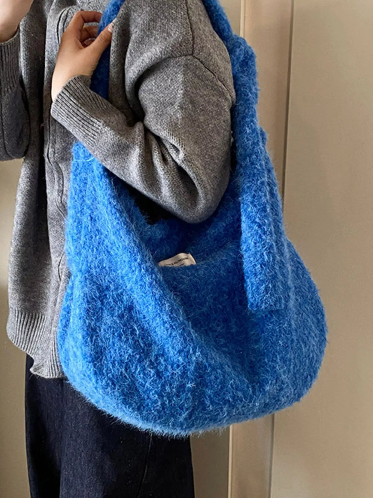 Fuzzy Solid Color Crossbody Bag