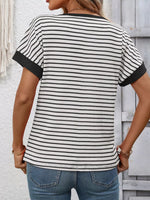 Striped Ribbed Knit Short Sleeve T-Shirt
