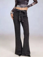 Bow-Tie High-Waisted Flare Jeans