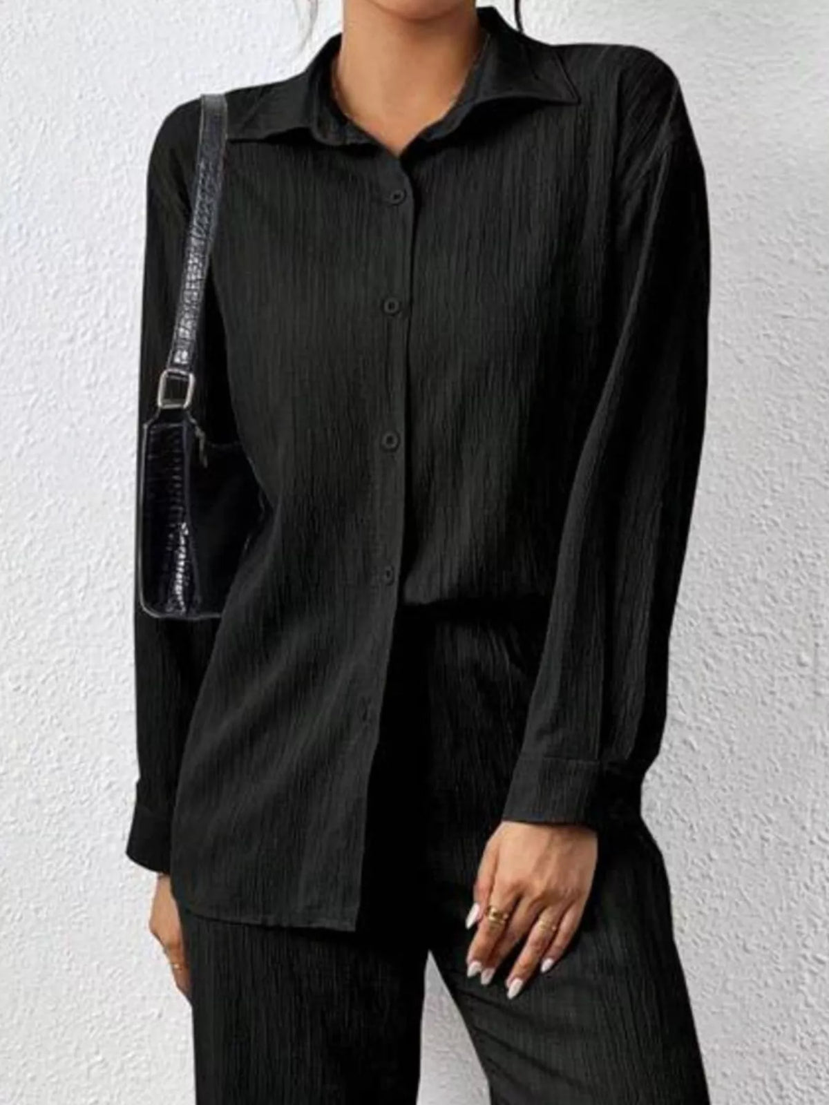 Button Up Long Sleeve Shirt and Pants Set