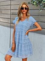 Floral Print V-Neck Ruffle Tiered Summer Mini Dress