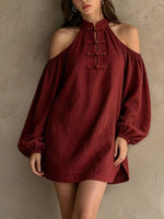 Cold-Shoulder Balloon Sleeve Mini Dress