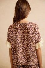 BiBi Leopard and Eyelet Lace Ruffled Top and Shorts Set