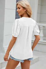 Eyelet Notched Puff Sleeve T-Shirt