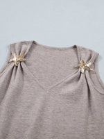 Metal Star Detail V Neck Sweater Knit Tank Top