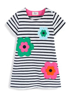 Children's Striped Floral Applique Casual Dress