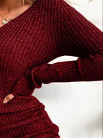 Full Size Ribbed Knit Drawstring Bodycon Sweater Dress Plus Size