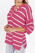 Stripe Drop Shoulder Side Slit Knit Top