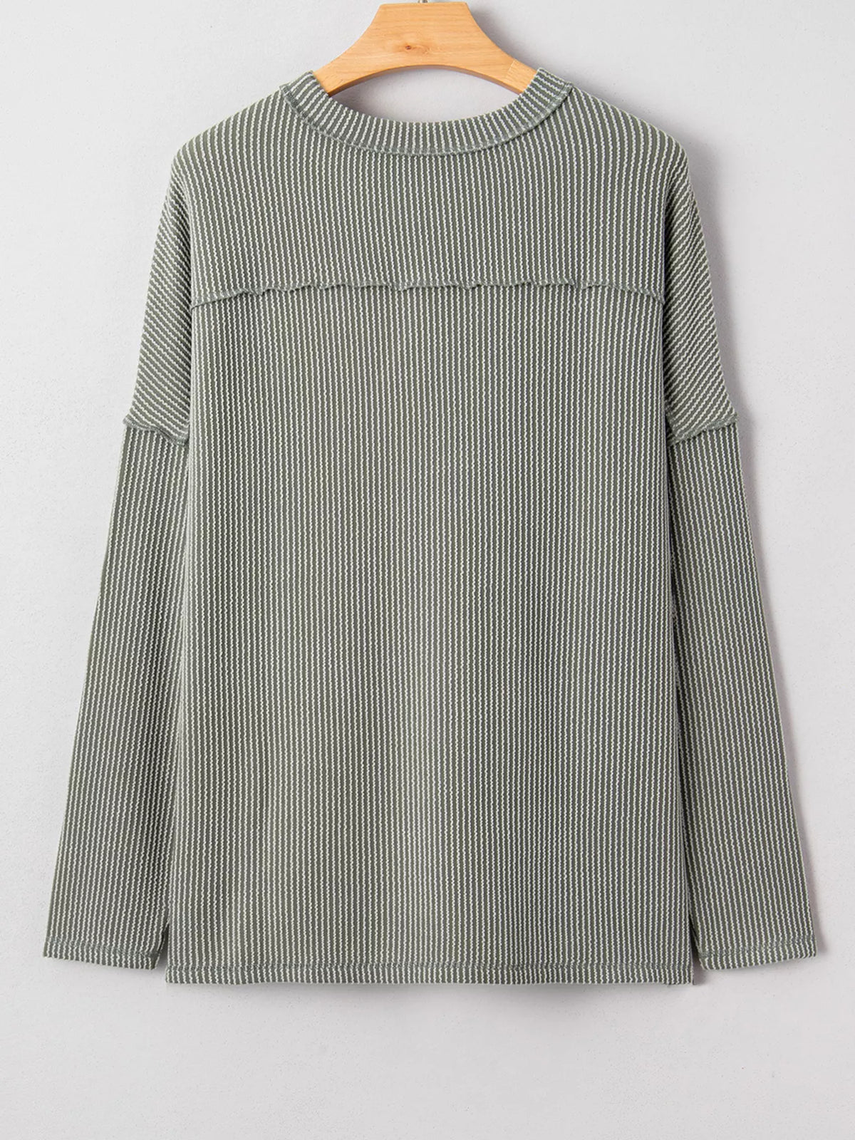 Twist Ribbed Exposed Seam Detail Long Sleeve Loose Top