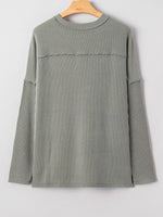Twist Ribbed Exposed Seam Detail Long Sleeve Loose Top