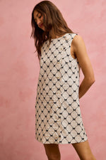 SO ME Ribbon Jacquard Pattern Dress with Scalloped Side