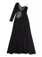 Slit Rhinestone One Shoulder Maxi Dress