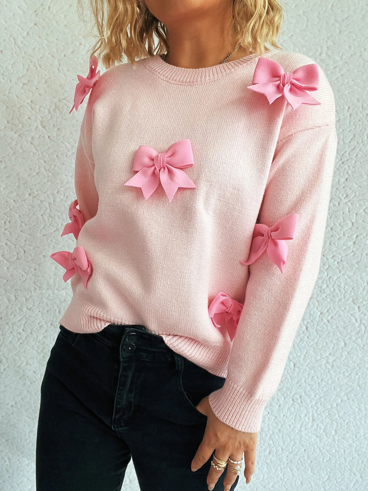 Bow Round Neck Long Sleeve Sweater