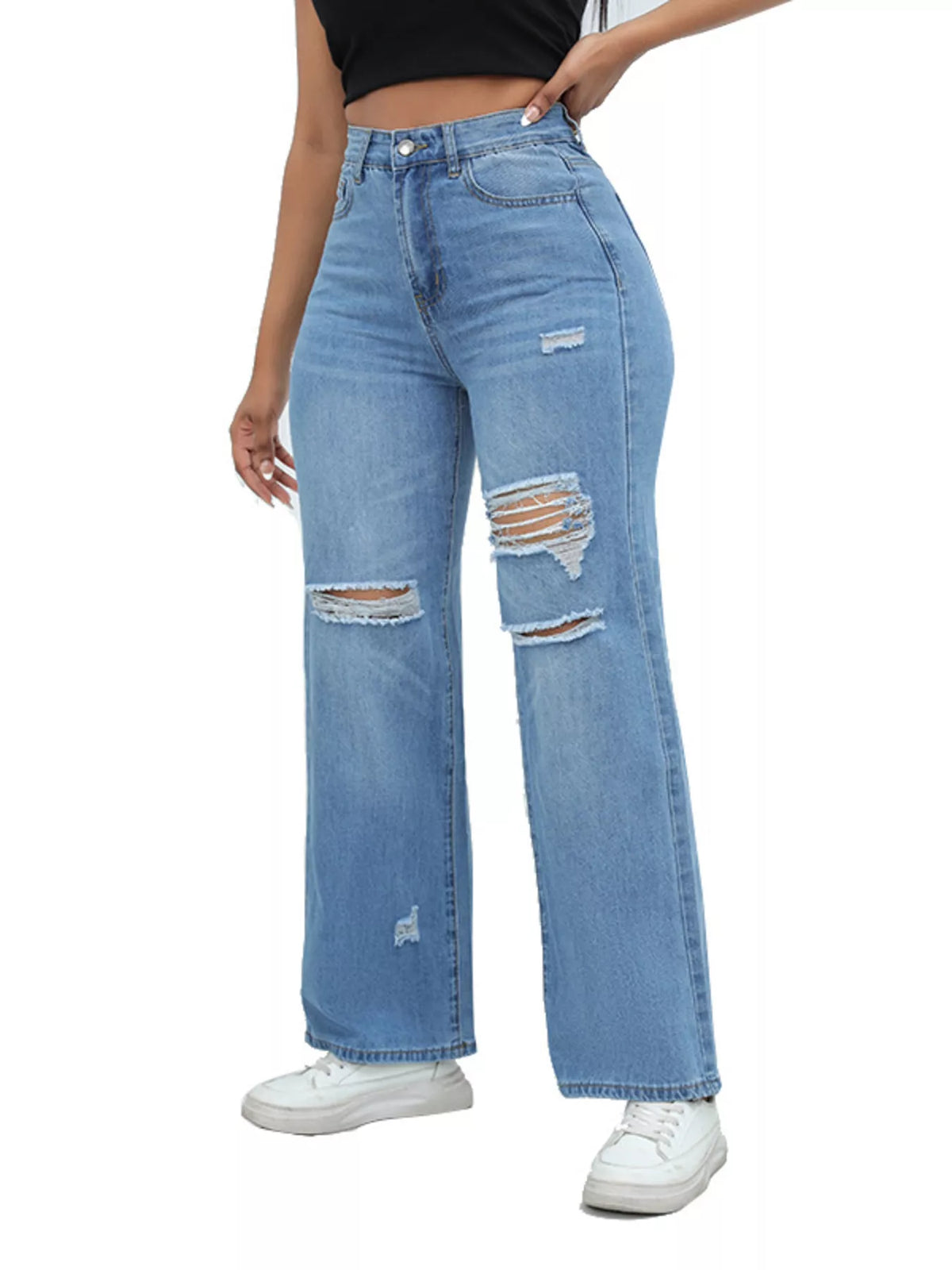 Distressed Wide-Leg Jeans