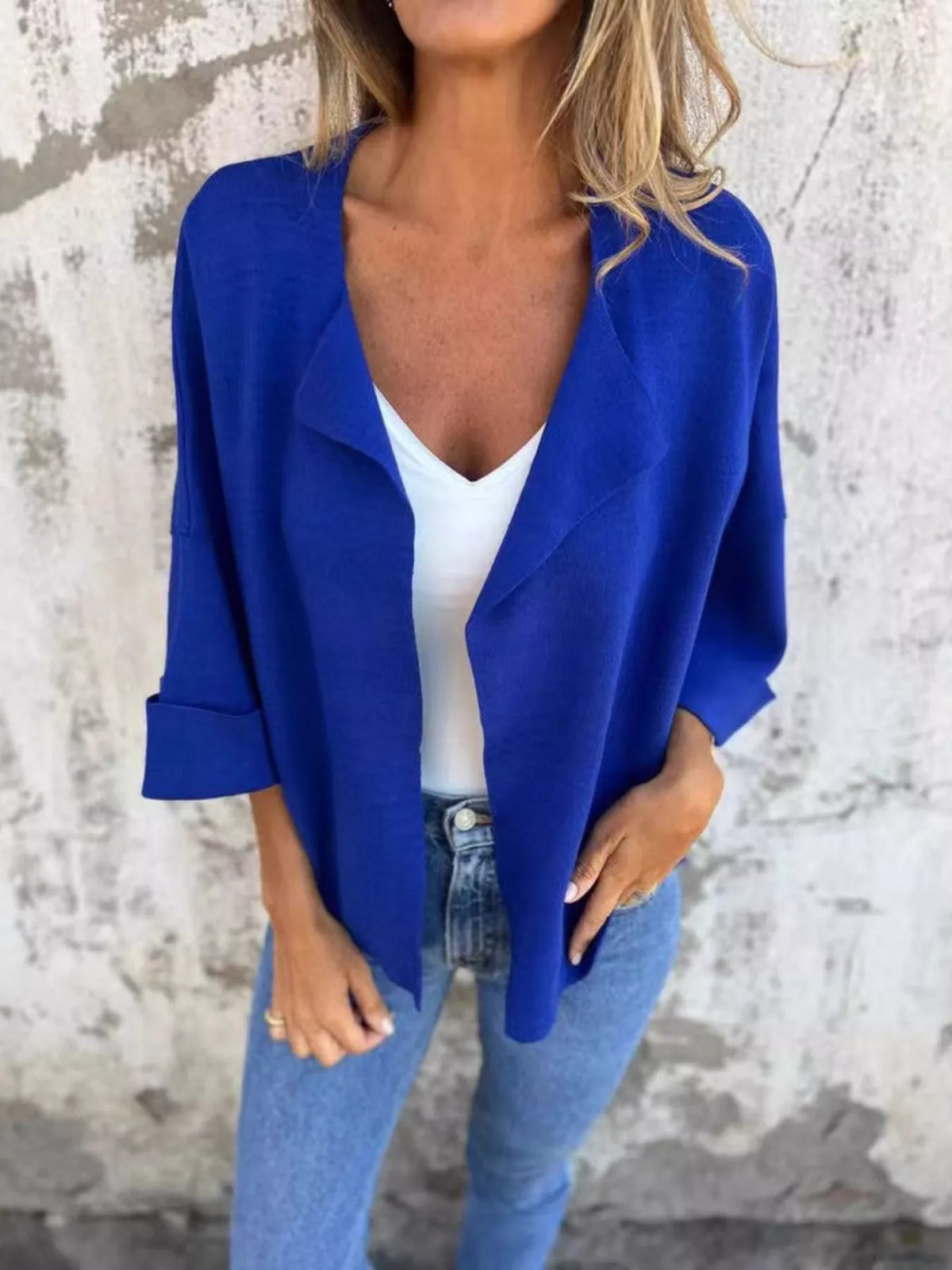 Full Size Open Front 3/4 Sleeve Casual Cardigan Plus Size