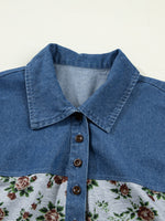Floral Print Denim Patchwork Blouse