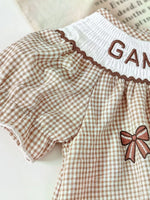 Children's Gingham Football Puff Sleeve Dress