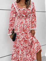 Printed Square Neck Long Sleeve Dress