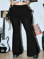 Plus Size Ribbed Drawsrting Flare Pants