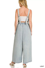 Zenana Denim Light Washed Wide Leg Overalls