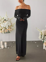 Off-Shoulder Ruched Long Sleeve Maxi Dress