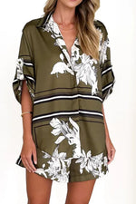 Printed Collared Neck Top and Shorts Set