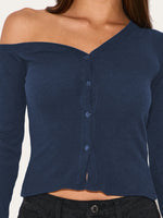 Asymmetrical Neck Button Up Cardigan