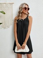 Eyelet Round Neck Sleeveless Dress