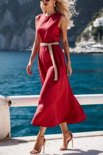 Round Neck Sleeveless Midi Dress