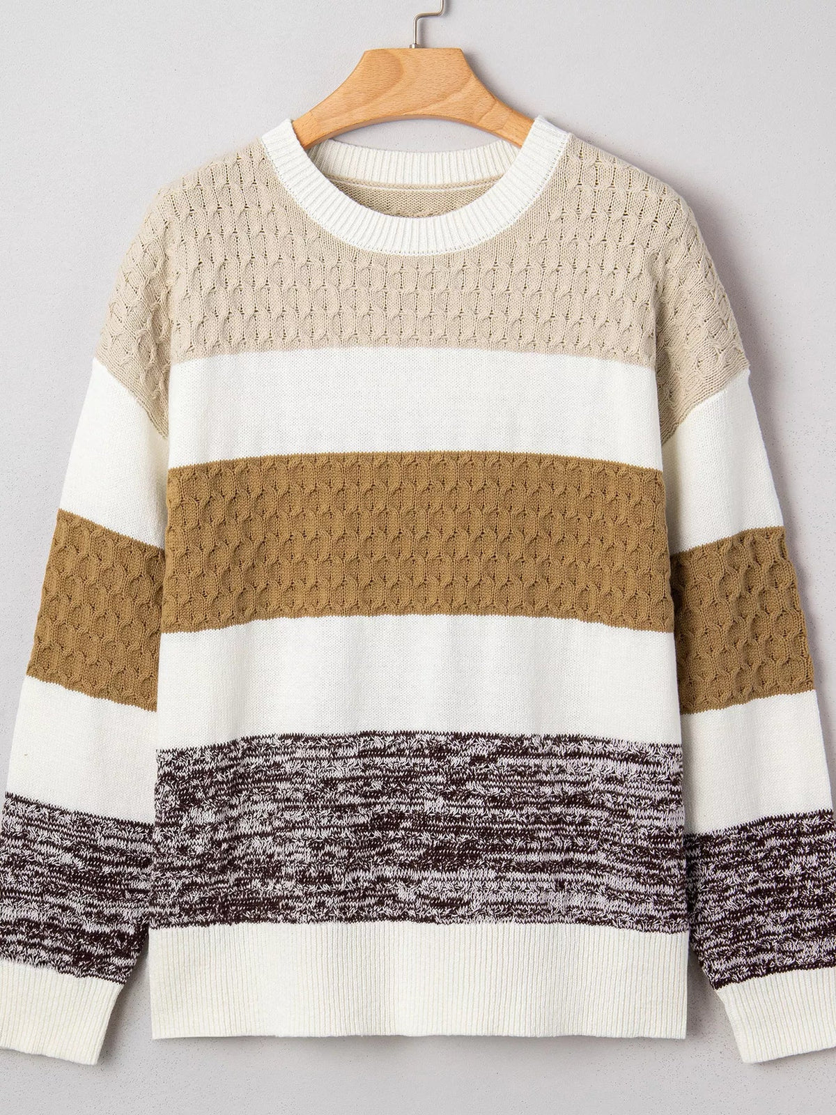 Mixed Texture Knit Striped Color Block Loose Sweater