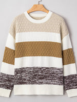Mixed Texture Knit Striped Color Block Loose Sweater