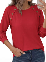 Decorative Button Waffle Knit Long Sleeve T-Shirt