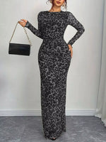 Leopard Ruched Bodycon Maxi Dress