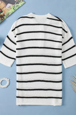 Stripe Drop Shoulder Side Slit Knit Top