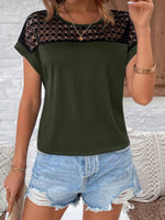 Lace Round Neck Short Sleeve T-Shirt