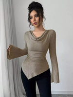 Cowl Neck Flare Sleeve Top