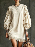 Fringe Detail Lantern Sleeve Mini Dress