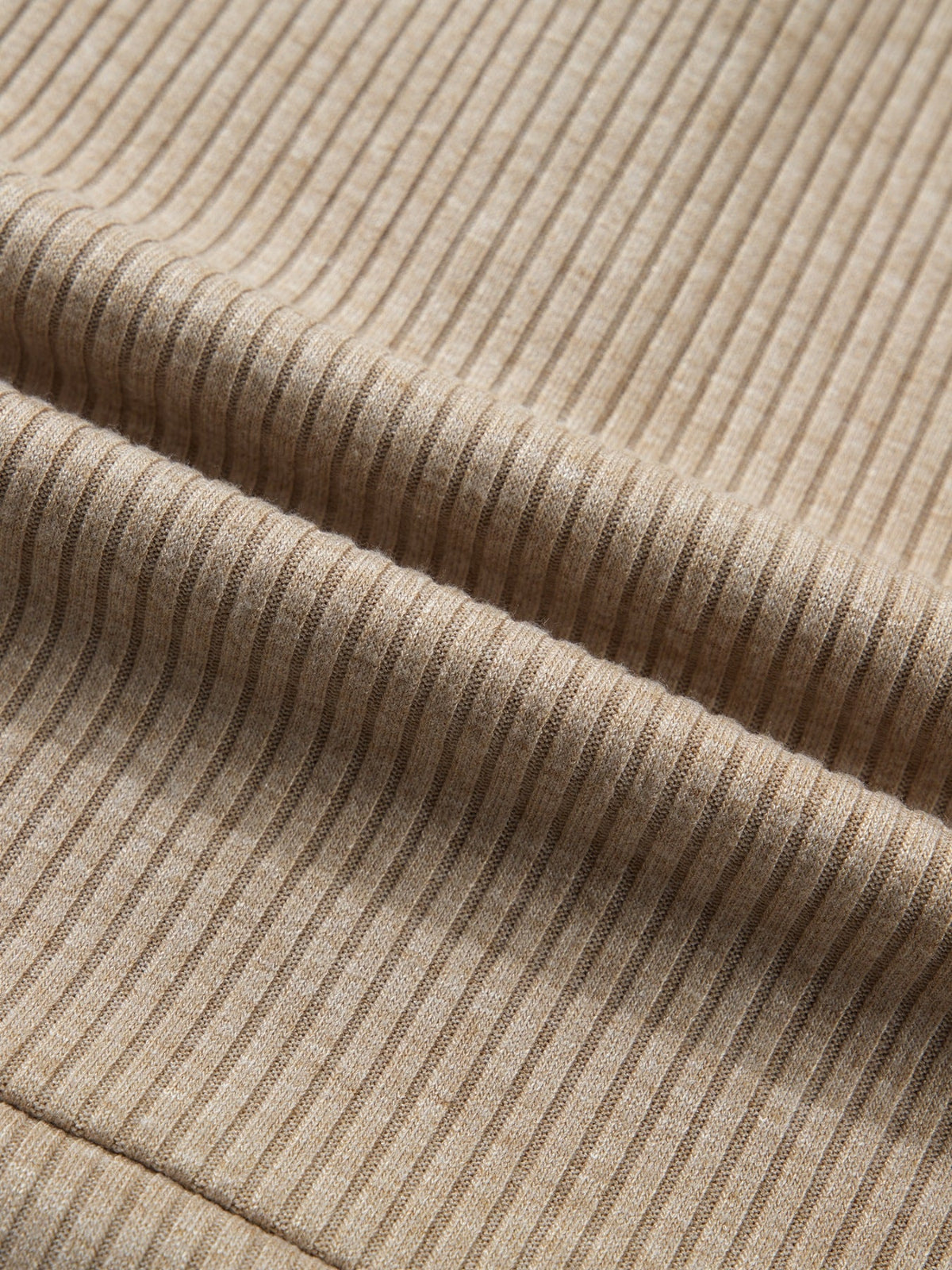 Ribbed Knit Denim Trim Button Detail Top
