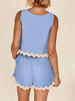 Contrast Trim Sleeveless Top and Shorts Set