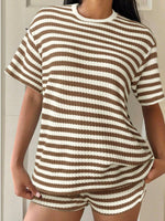Striped Round Neck Top and Shorts Set