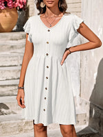 V-Neck Ruffled Cap Sleeve Dress