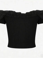 Ribbed Knit Off-Shoulder Ruffle Trim Top