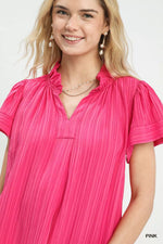 Umgee Texture Flutter Sleeve Notched Blouse
