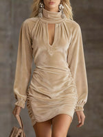 Full Size Velvet Ruched Flounce Sleeve Mini Dress Plus Size