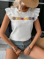 Ruffled Round Neck Cap Sleeve Blouse